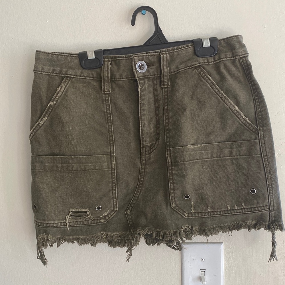 Free people distressed mini skirt in green